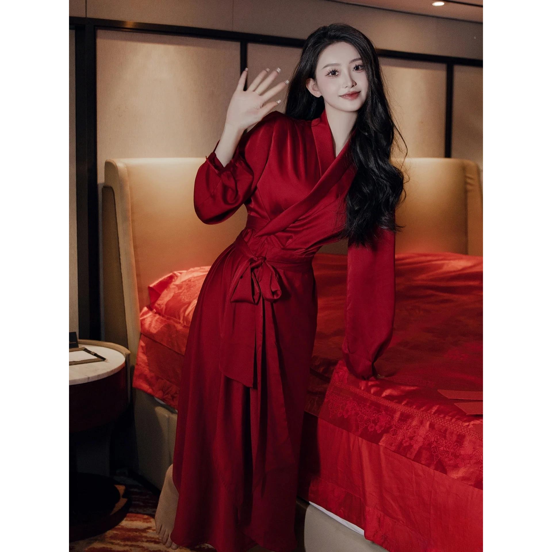 LOVELVLV 婚礼晨袍女新娘2025款高级感小众睡袍红色结婚睡衣