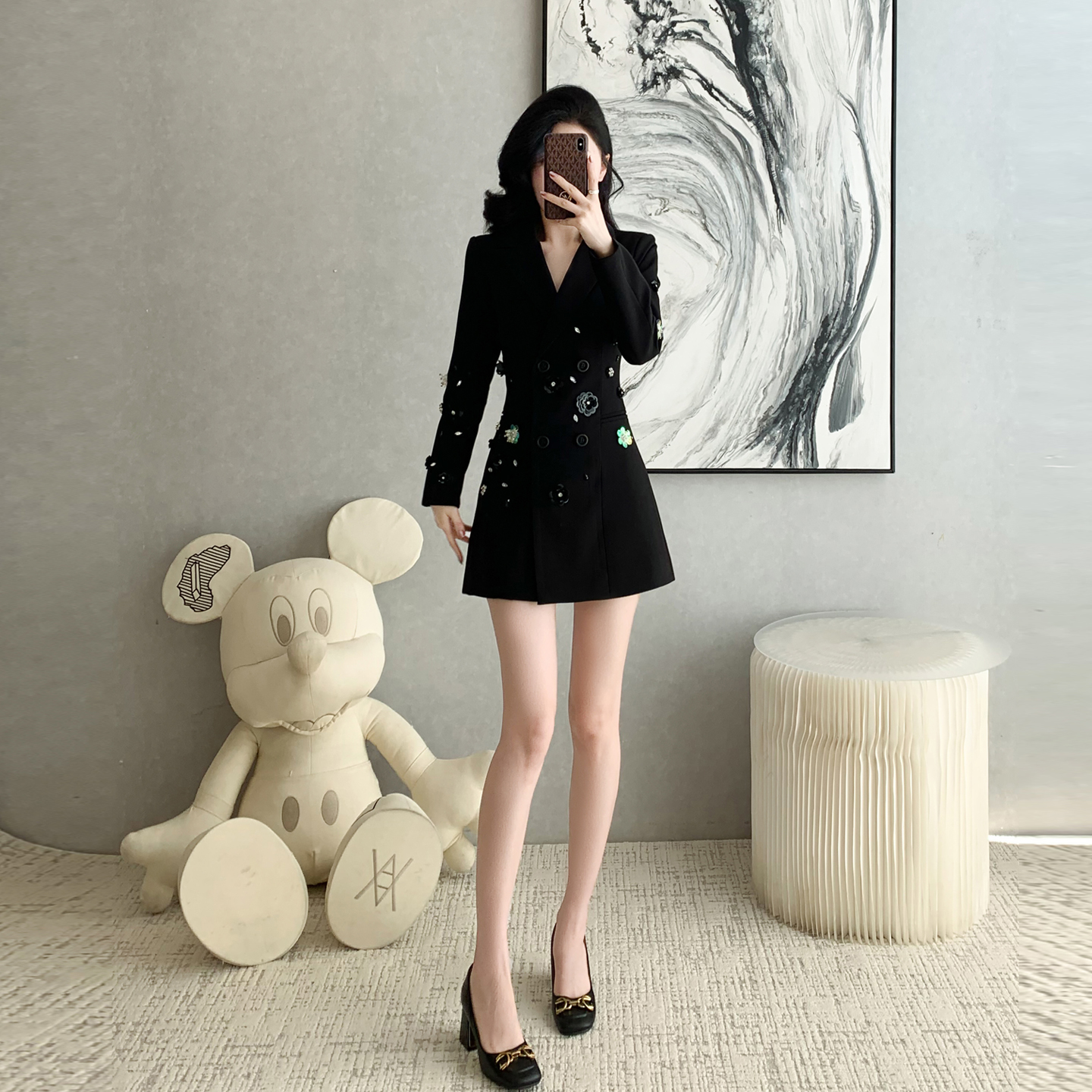 法式名媛双排扣西装连衣裙女2025早秋季新款收腰显瘦西服裙小个子