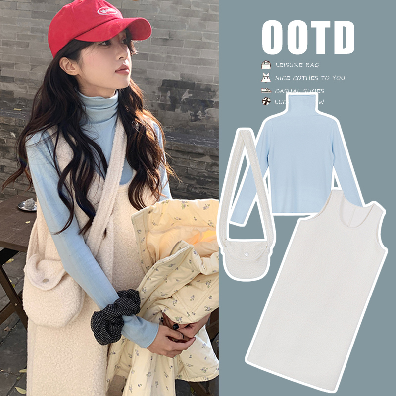 孕妇新款套装宽松背心连衣裙搭配高领打底长袖上衣甜美减龄两件套