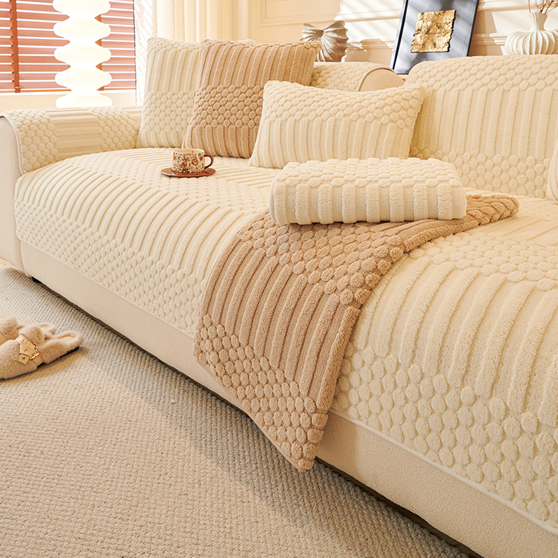 法式奶油风沙发垫秋冬加厚保暖毛绒坐垫2025新款四季防滑套罩盖布