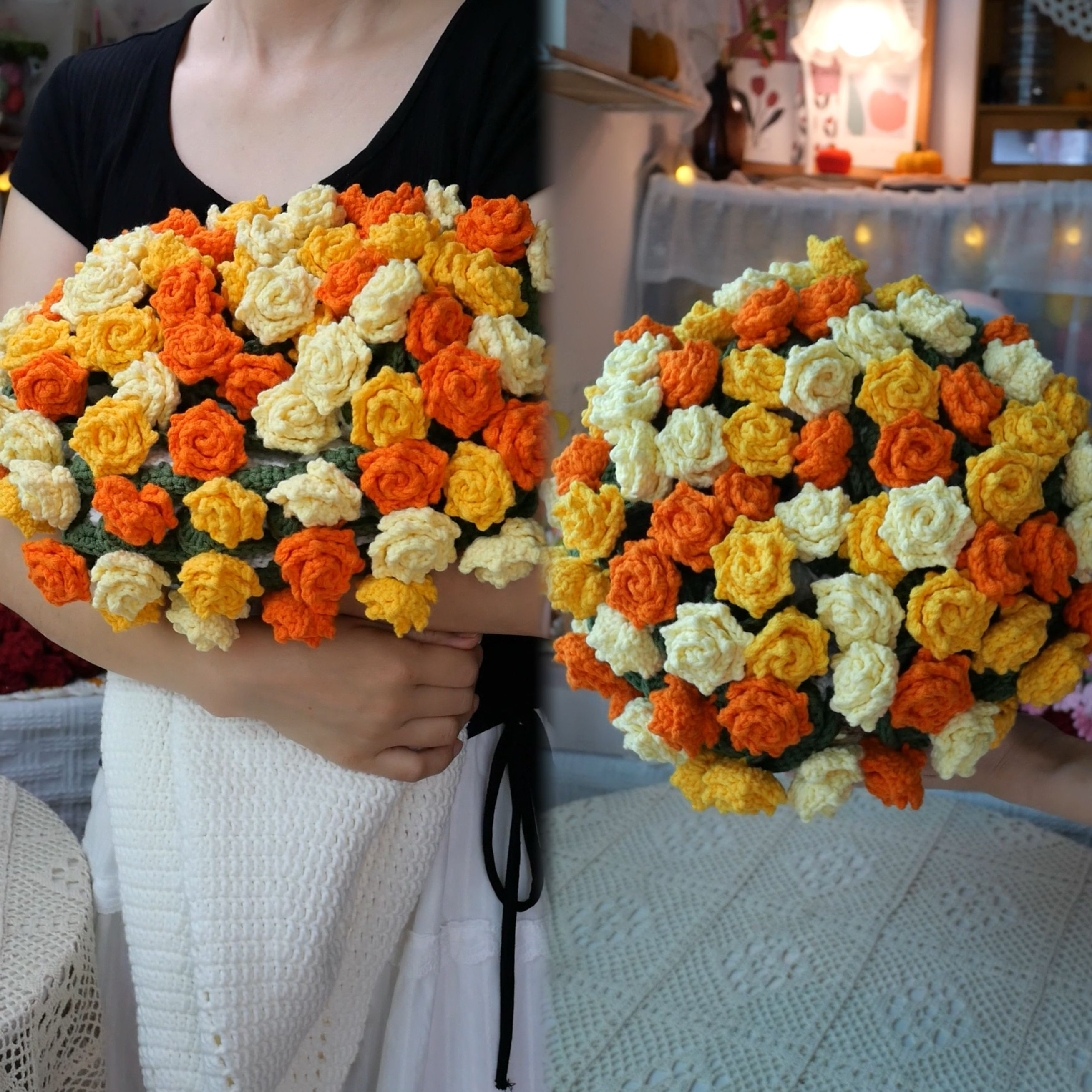 多色尖角玫瑰花束毯子材料包可做直径110cm左右72朵花雪妃尔毛线