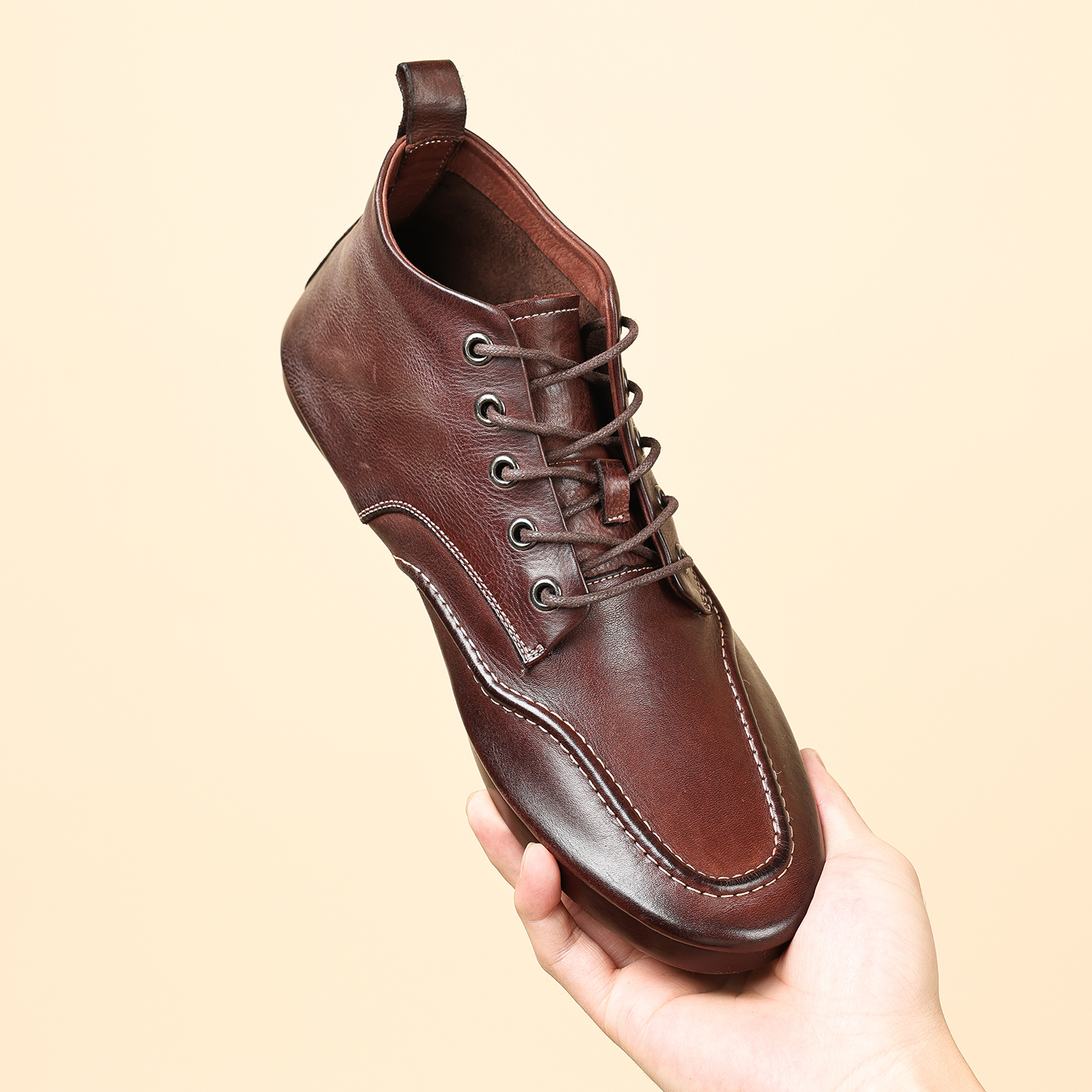 秋冬新款高帮马皮休闲鞋复古做旧擦色皮鞋百搭平底开车鞋豆豆鞋男