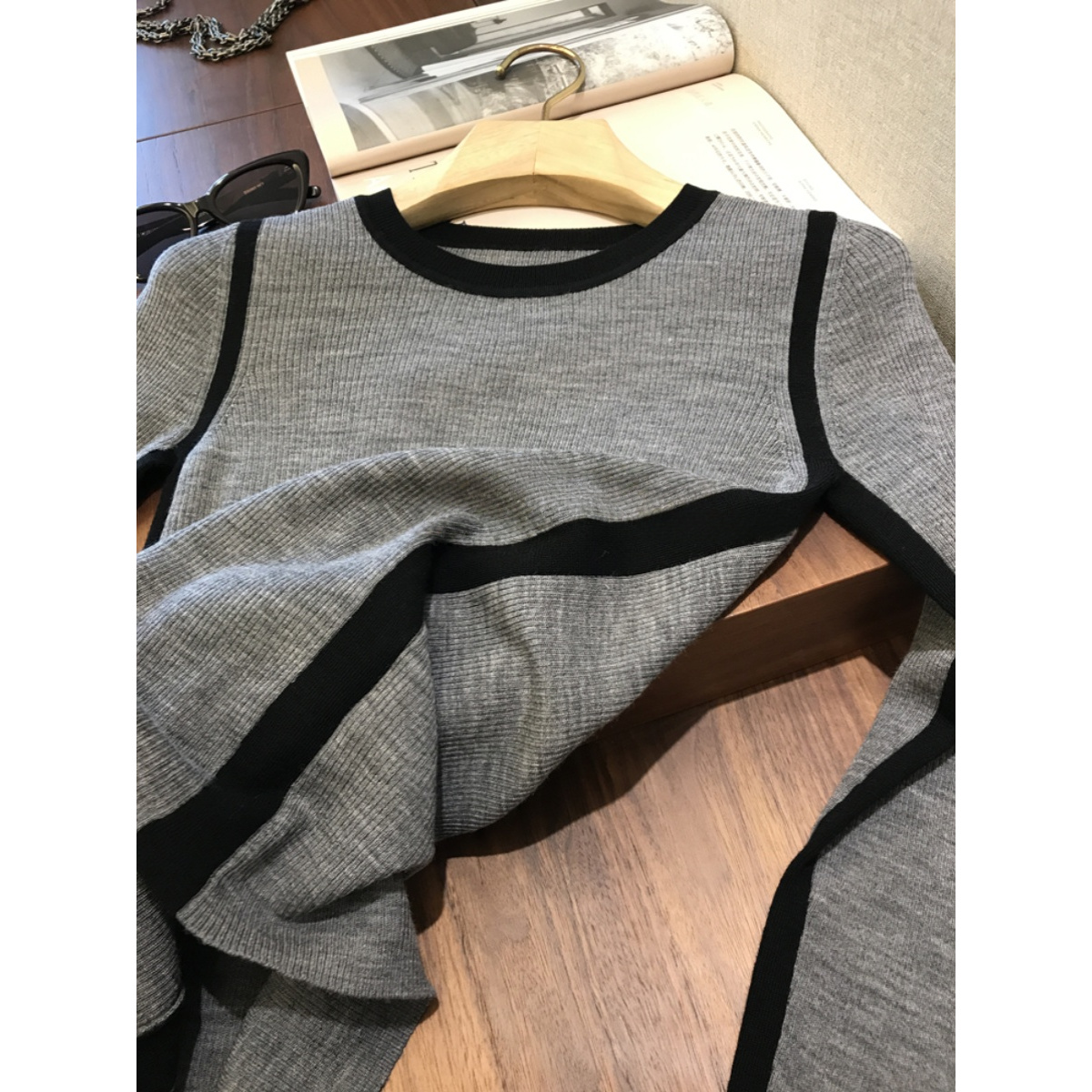 真心舒服！巨推荐！轻奢法式慵懒风撞色针织衫上衣设计感打底衫女