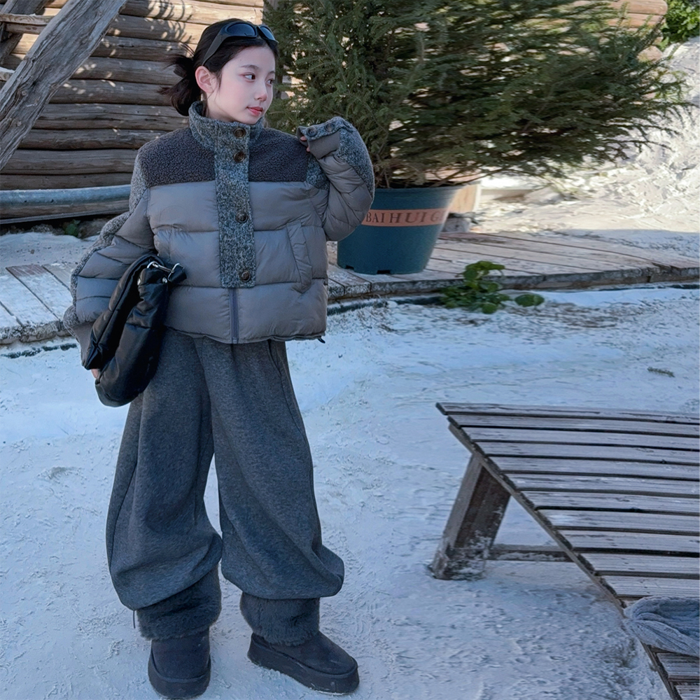 女童冬装棉服2025冬季新款6-12岁潮款中大童立领棉袄加绒休闲裤子