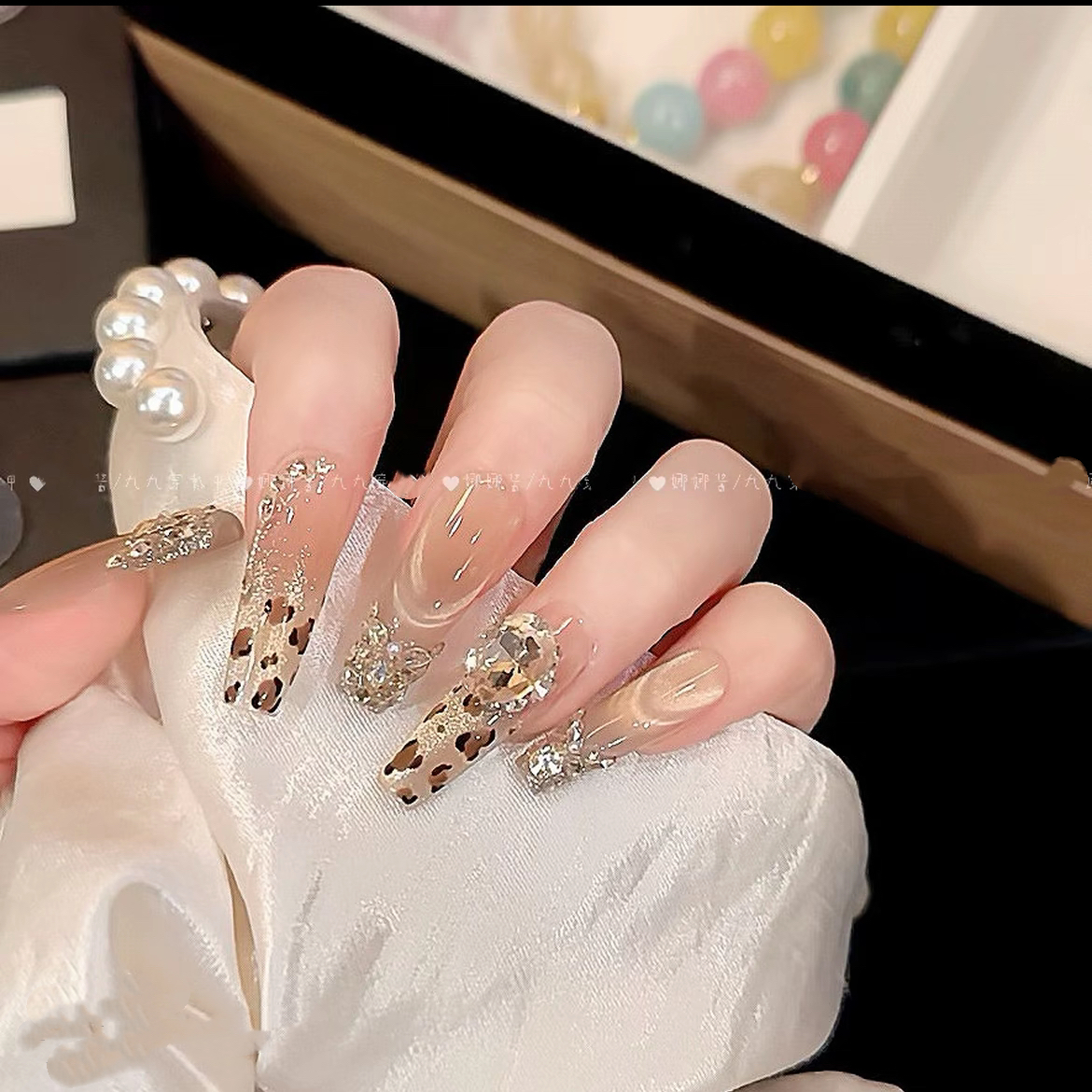 【金秋金钱豹】  穿戴甲美甲豹纹纯手工穿戴甲猫眼美甲