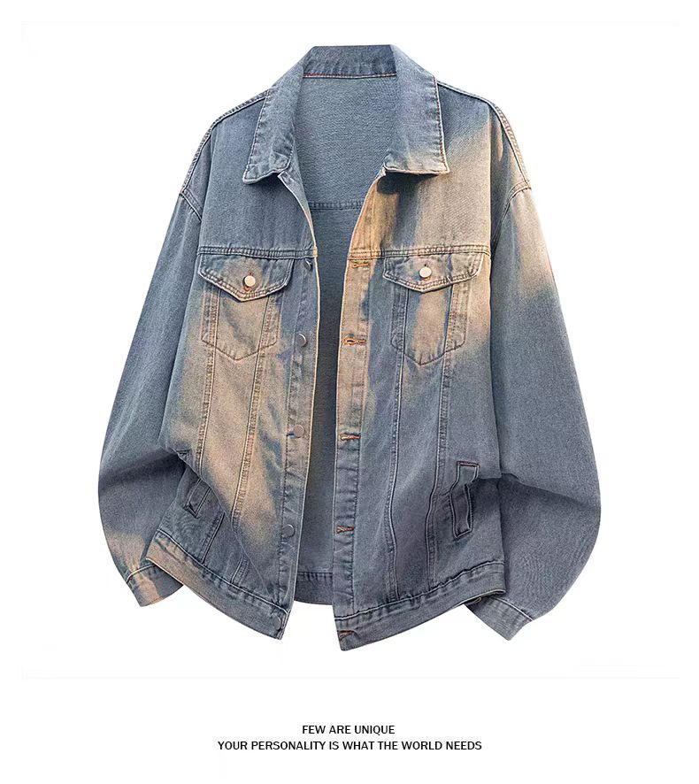 牛仔夹克秋季黑色牛仔外套男韩版宽松学生潮牌复古百搭工装夹克