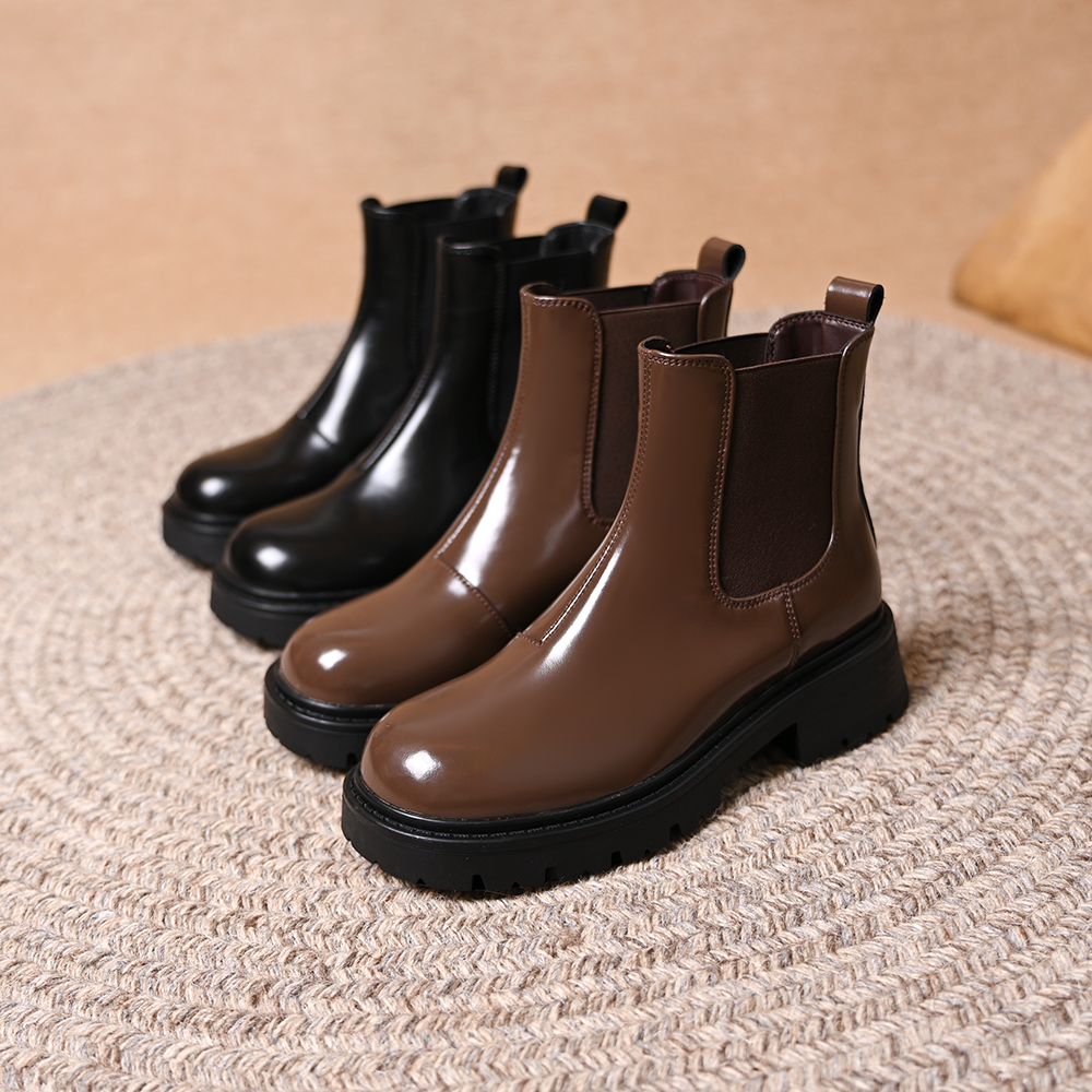 英伦风复古圆头厚底短靴女高跟烟筒靴秋冬新款百搭粗跟切尔西靴