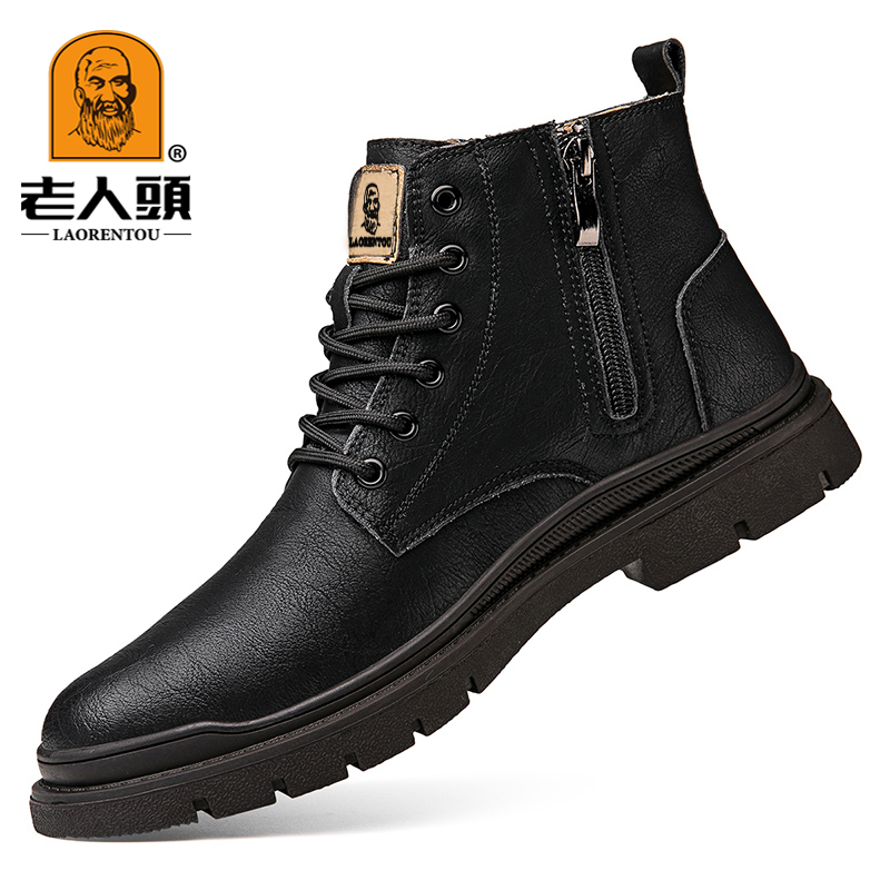 老人头男鞋2025冬季新款真皮高帮棉鞋男士户外休闲加绒保暖工装靴