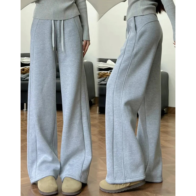 lulu窄版运动裤女秋冬加绒2025新款休闲阔腿裤高腰冬季直筒卫裤子