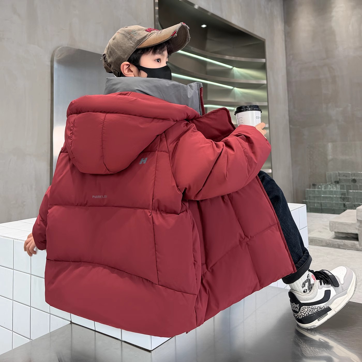 儿童装男童冬装红色棉服外套2026新款中大童棉袄冬季男孩加厚棉衣