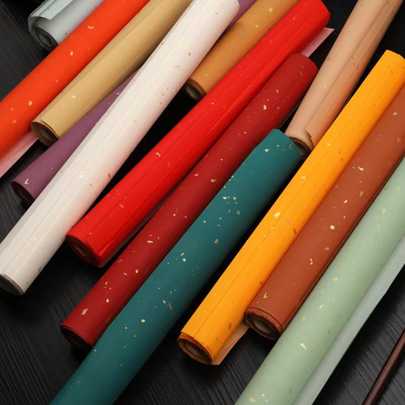 加厚蜡染【开播福利】蜡染洒金鎏金宣纸半生熟书法书写流畅团纹宣纸