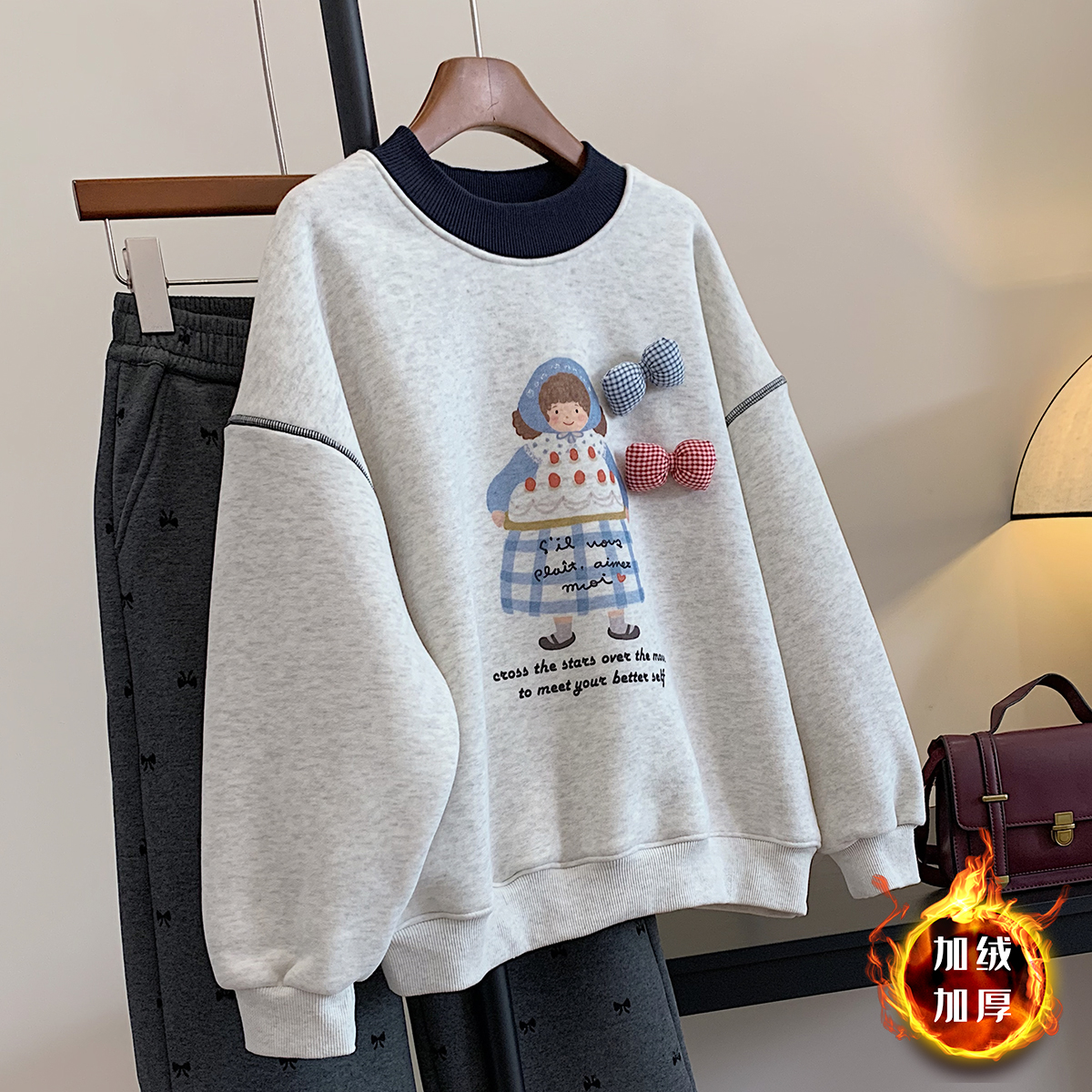 【思晨家】女童加绒卫衣2025新款冬季加厚女孩羊羔绒冬装女大童上衣