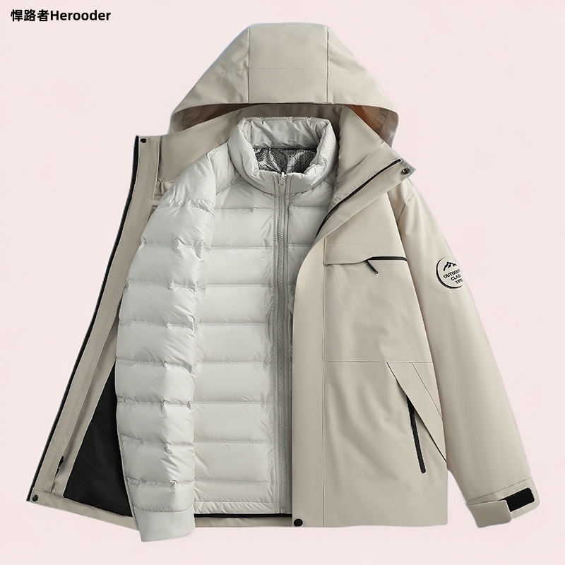悍路者新国标90羽绒内胆三合一冲锋衣女登山服男防风防水大码定制