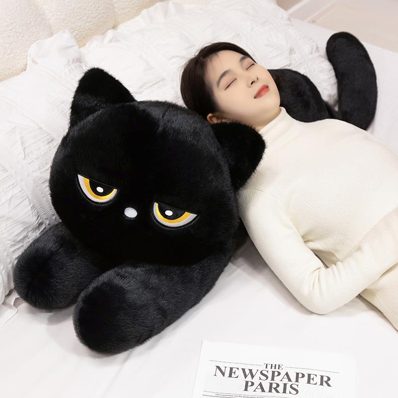 黑色猫咪玩偶睡觉抱枕女孩布娃娃毛绒玩具抱睡公仔大号生日礼物女
