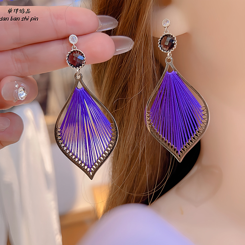 铜合金耳饰 2025新款爆款耳环女长款设计感紫色轻奢气质耳饰大气