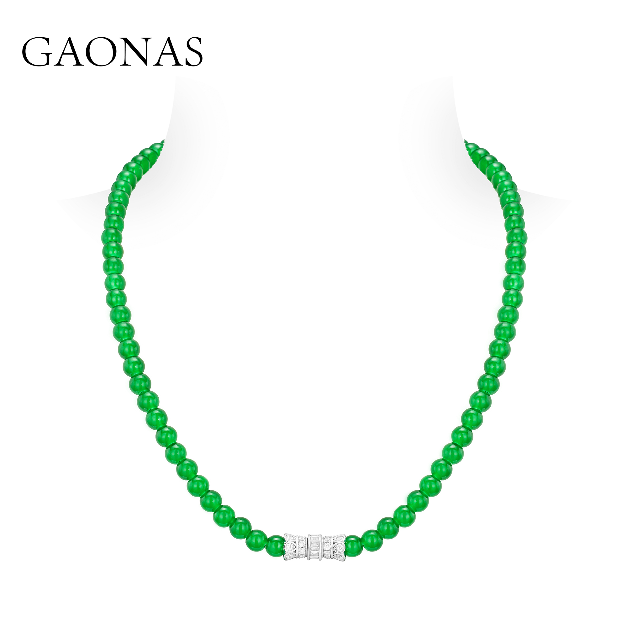 GAONAS 铜合金玻璃项链    中式贵气6mm绿珠项链11489XG