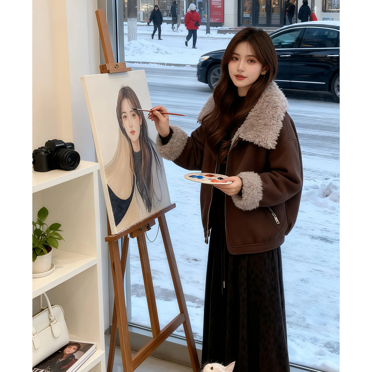 2025年新款冬季时尚气质风百搭韩版减龄宽松显瘦加毛毛短款外套女