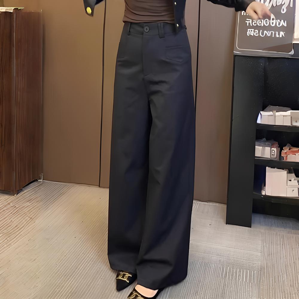 黑色垂感直筒裤女2025秋冬新款气质通勤显瘦窄版韩式阔腿裤休闲裤