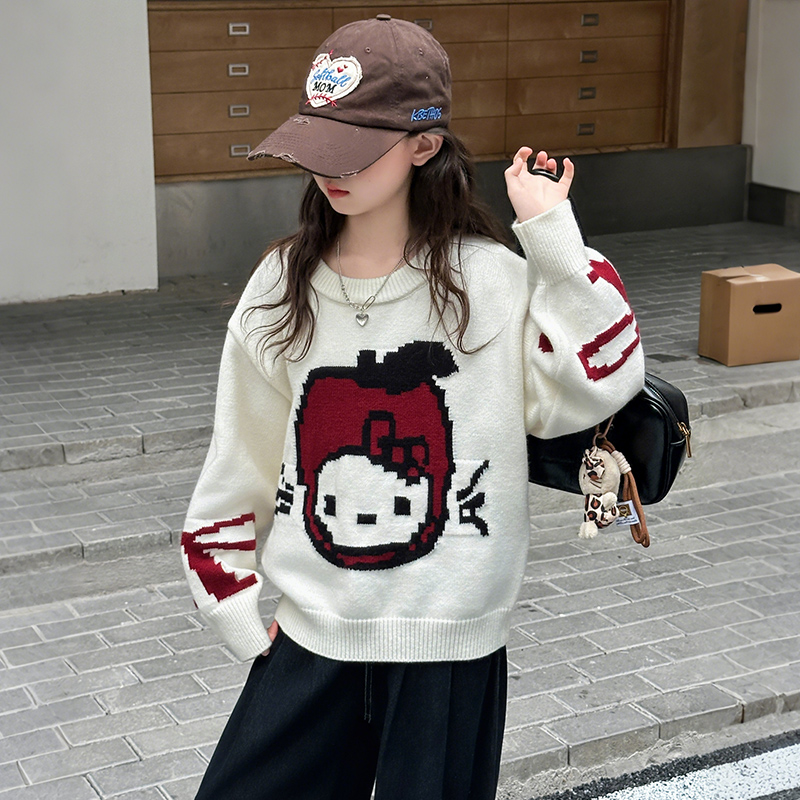 女童Kitty猫针织毛衣2025新款女孩针织衫洋气儿童秋冬打底衫上衣