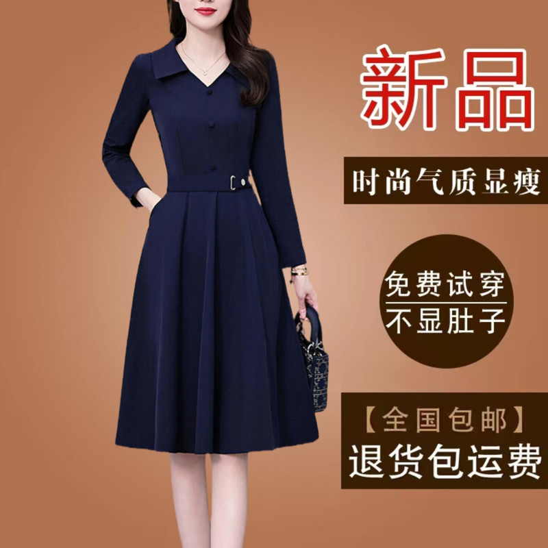有口袋高档妈妈款连衣裙2025春秋新款长袖气质高级感胖mm大码裙子