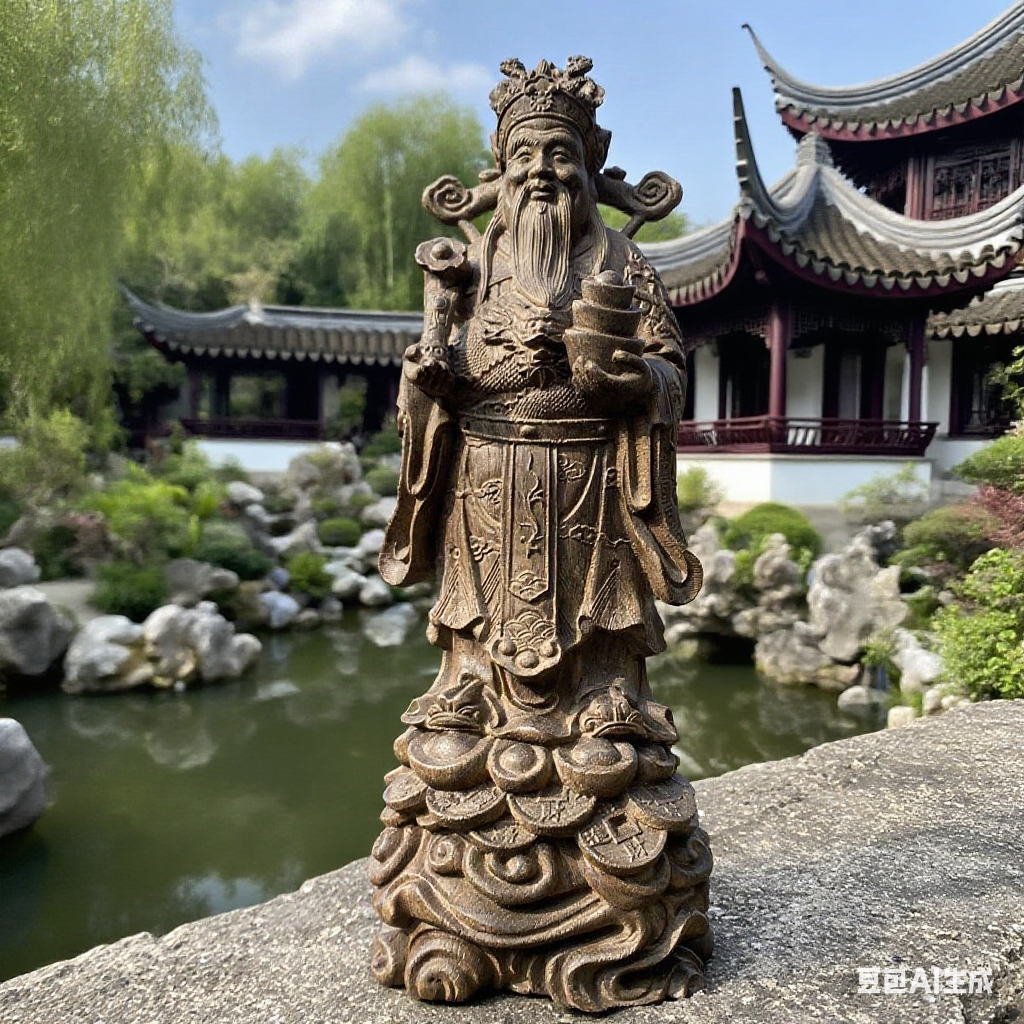 【财神爷】老物件陶瓷木雕摆件手工雕刻神像工艺品财神爷26厘米高