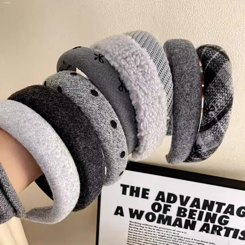 秋冬系灰色格雷女款宽边发箍毛绒高颅顶百搭头饰2025新款洗脸头箍