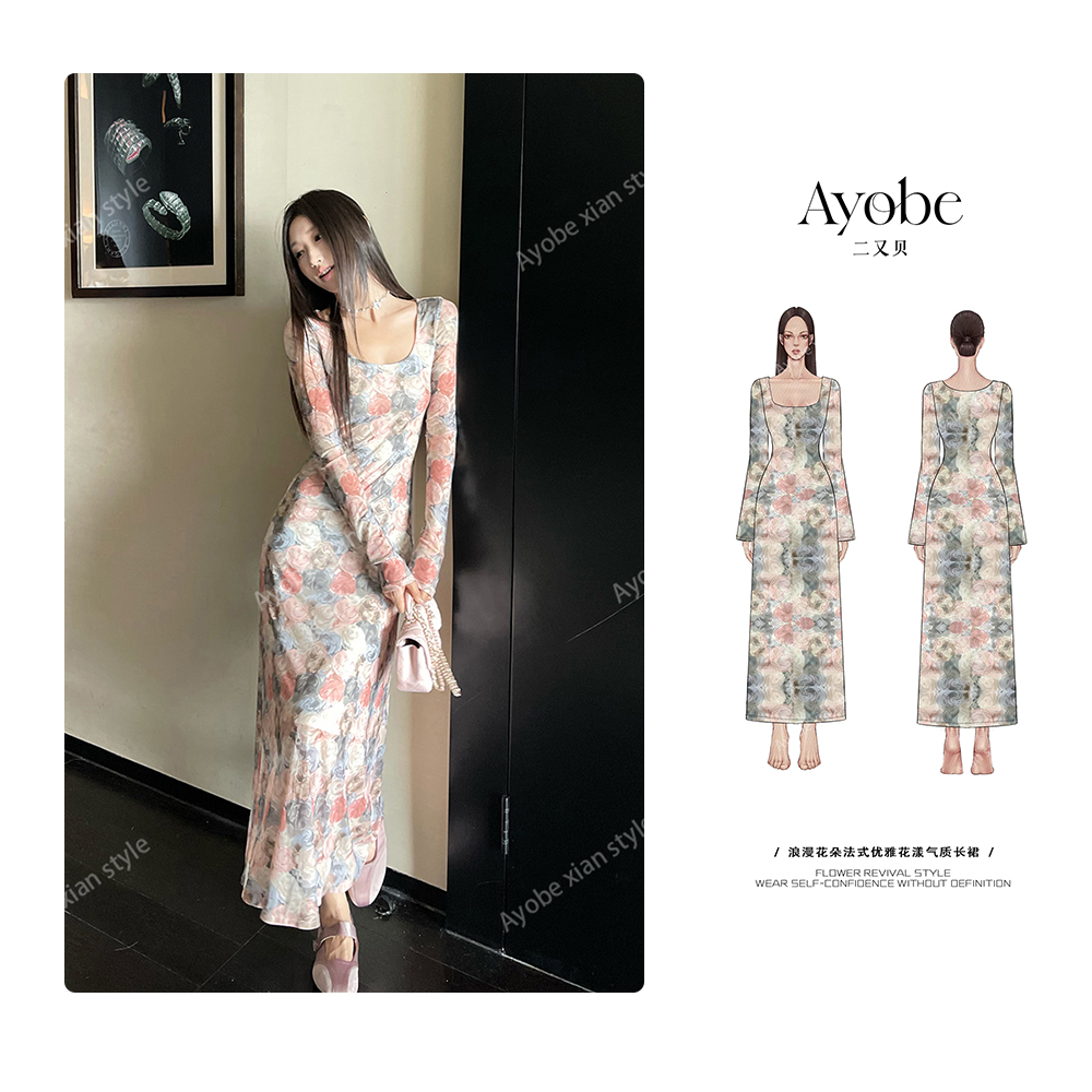 AYOBE原创设计师款/梦过西洲  浪漫花朵法式优雅花漾气质长裙