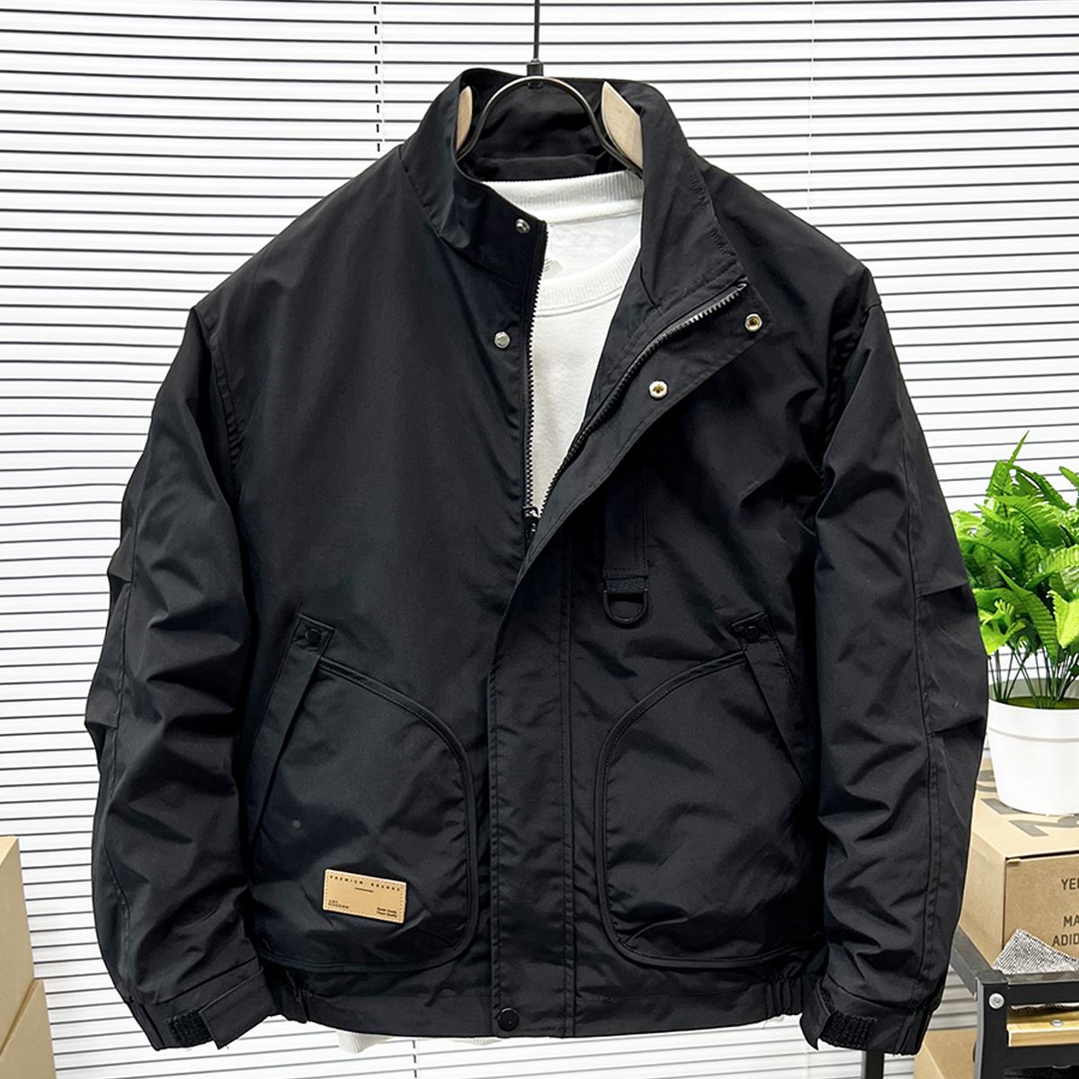 2025春秋新款潮牌复古立领外套男时尚潮流纯色简约休闲工装夹克衫