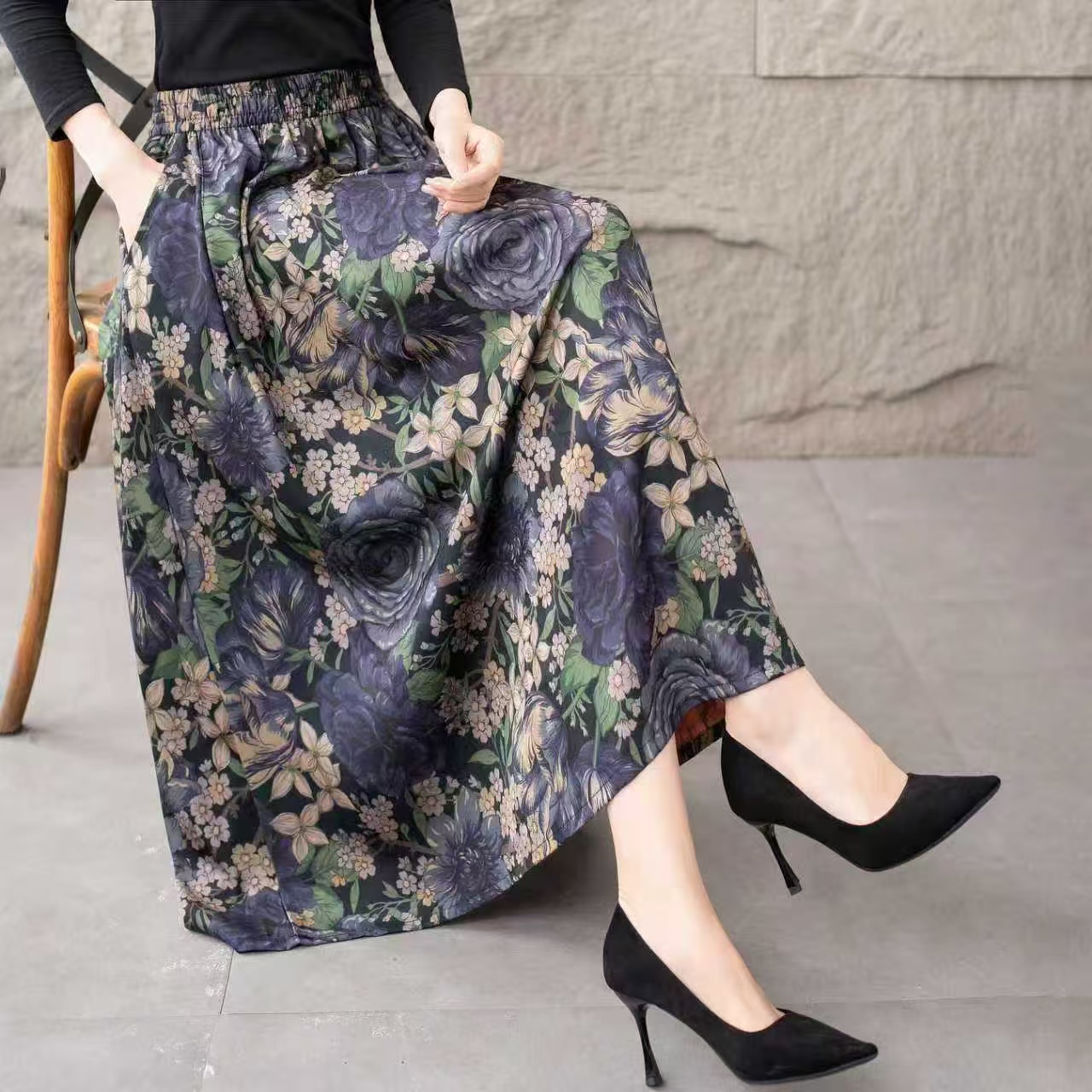 2025花罗提花云锦锻时尚提花百搭高腰松紧显瘦遮肉半身裙A006