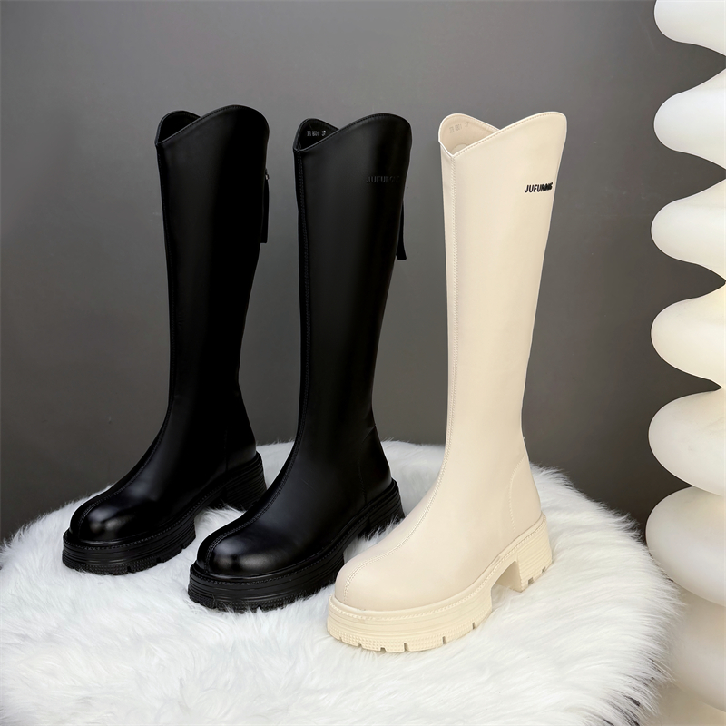 欧货厚底长筒骑士靴女2025秋冬新款加绒软底显瘦配裙时装靴小码34