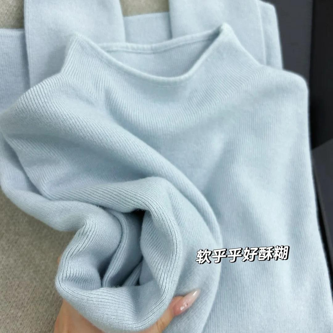 海盐蓝软糯chic半高领毛针织衫女秋冬叠穿小立领气质内搭打底上衣