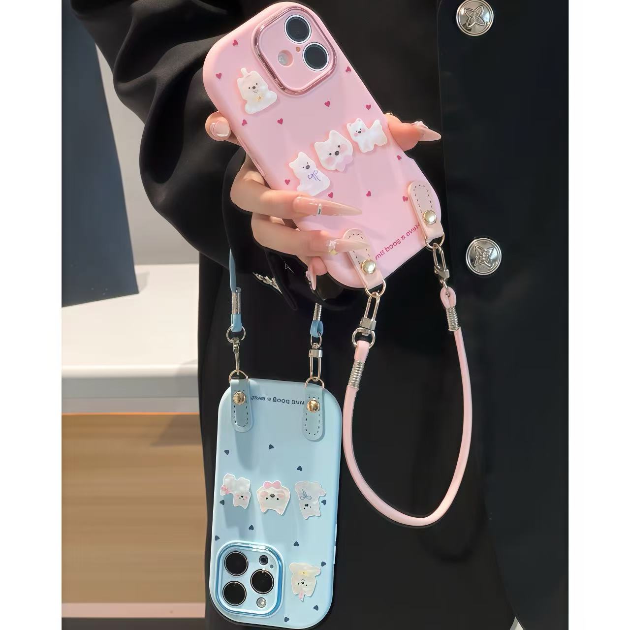 爱心西高地铆钉皮绳适用苹果17手机壳iPhone16小米14vivo华为oppo