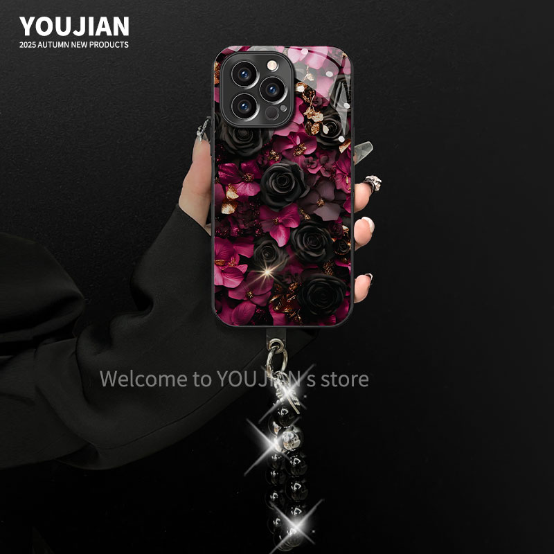 电镀玻璃适用苹果/oppo/华为/vivo/小米静溢玫瑰创意高级感手机壳