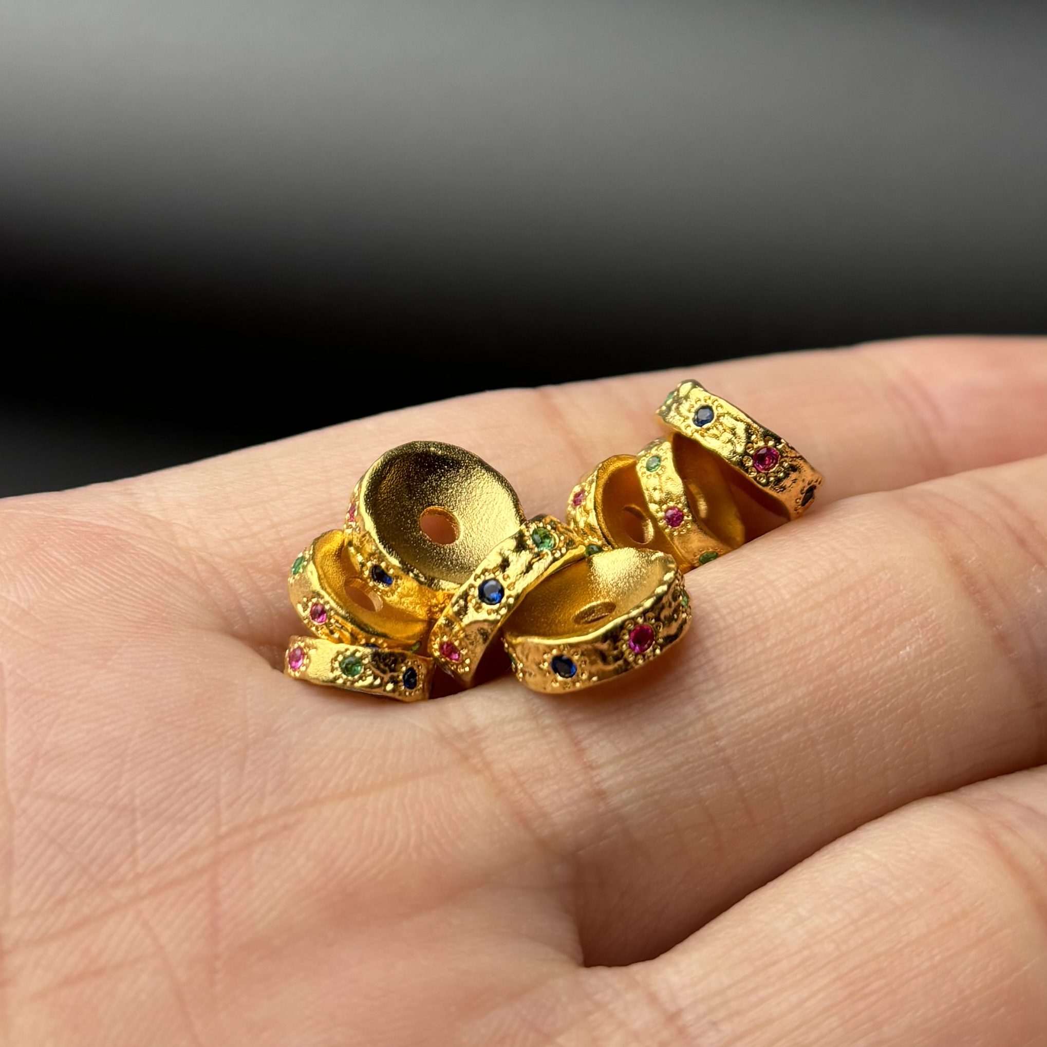 古法24K工艺黄金色925镶嵌彩宝卡环保色文玩手串diy配珠配饰隔片