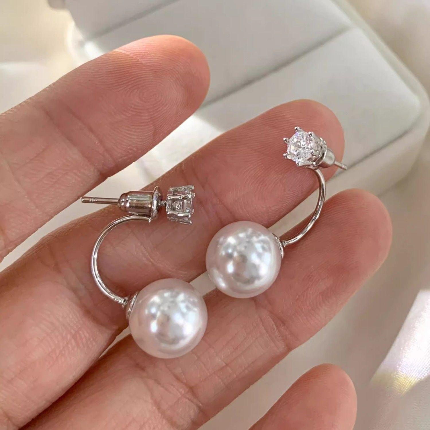 铜合金耳饰 珍珠锆石流苏两用耳钉女小众高级感设计耳环秋冬耳饰