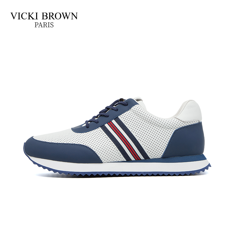 法国VICKI BROWN复古百搭牛皮轻便透气舒适网面男士休闲鞋