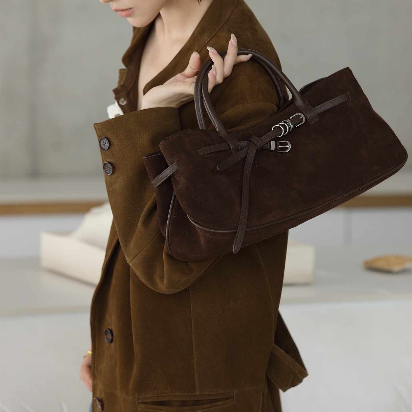 百豆新款时尚百搭手提包女潮流轻奢高级感7265-s磨砂真皮大容量包