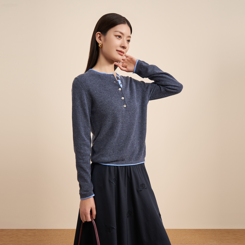 DUNNU/敦奴dunnu冬季时尚羊绒衫百搭圆领纯色针织羊毛衫FU372178