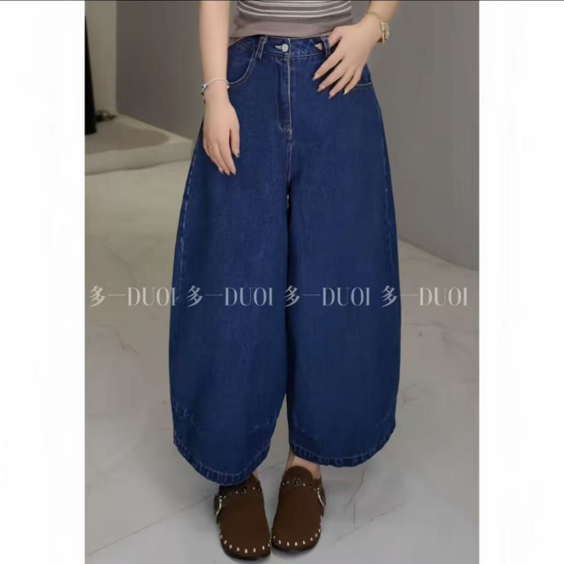 多一"港味牛仔"2025早秋复古水洗正腰高腰弯刀宽松休闲牛仔裤