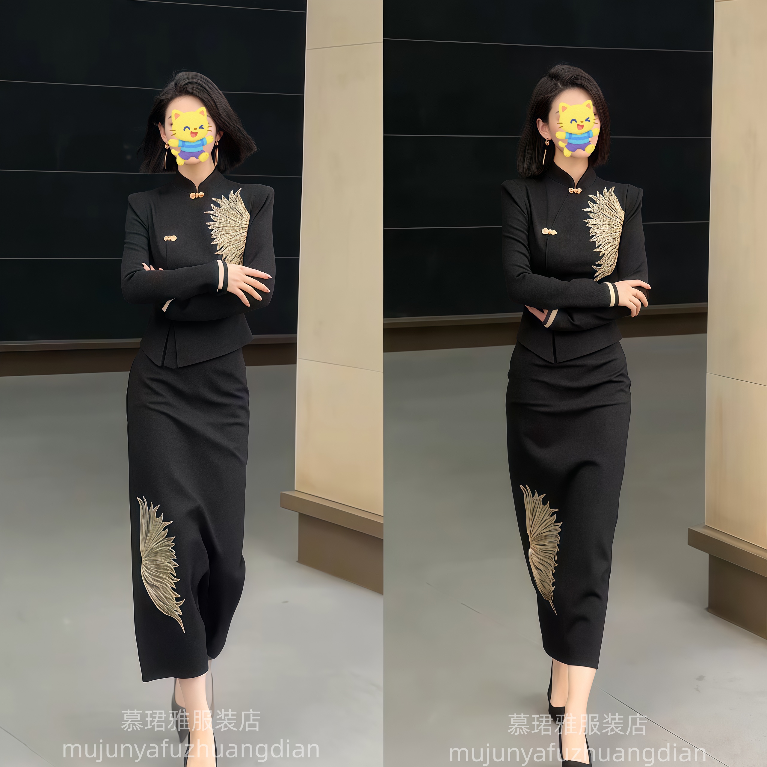 国潮风复古高级两件套2025春新款立领修身上衣百搭半身裙套装潮