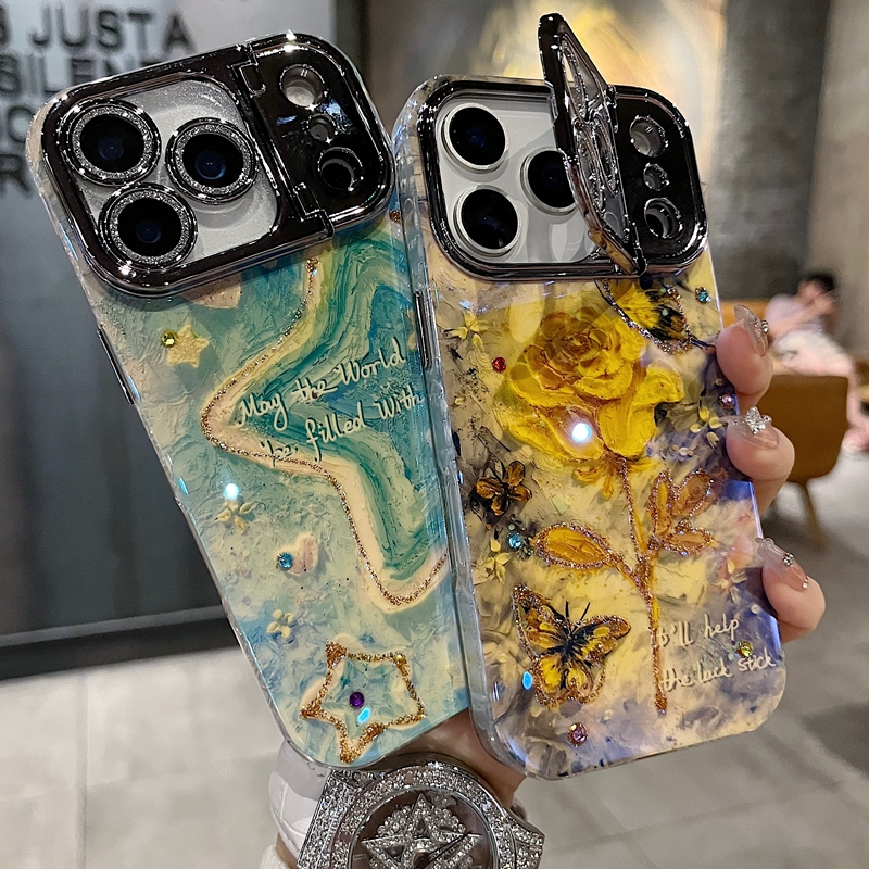 适用苹果系列iPhone17新款手机壳小众风竹叶蝴蝶枪色精孔镜头支架