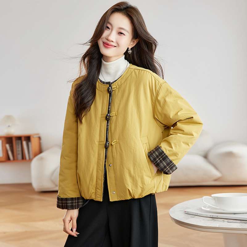 夹棉初冬外套女2025休闲宽松百搭二棉拼接立领棉服妈妈轻薄小棉袄