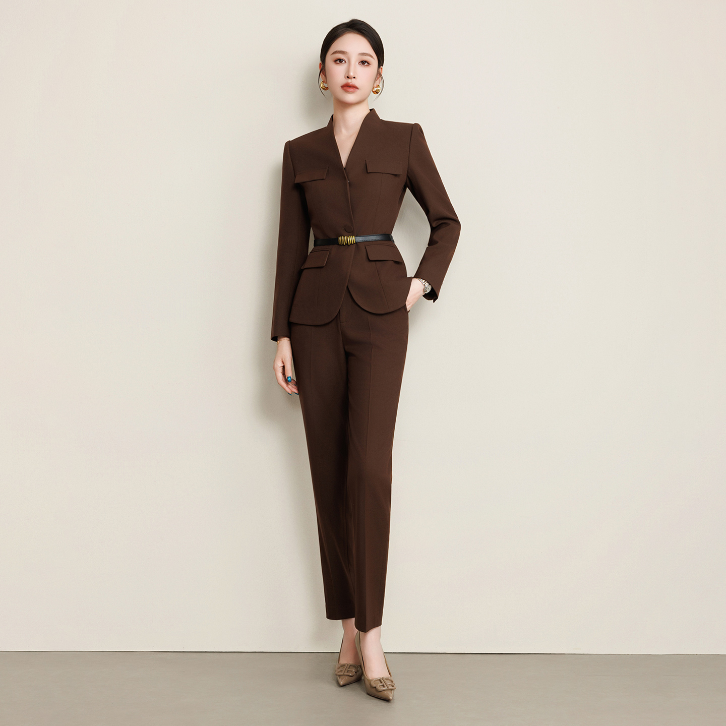 钟老板 气质干练V领西装套装女2025秋季新款正式场合职业通勤正装