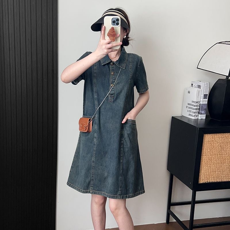 牛仔连衣裙女夏季2025宽松显瘦洋气遮肚子休闲减龄法式衬衫裙子