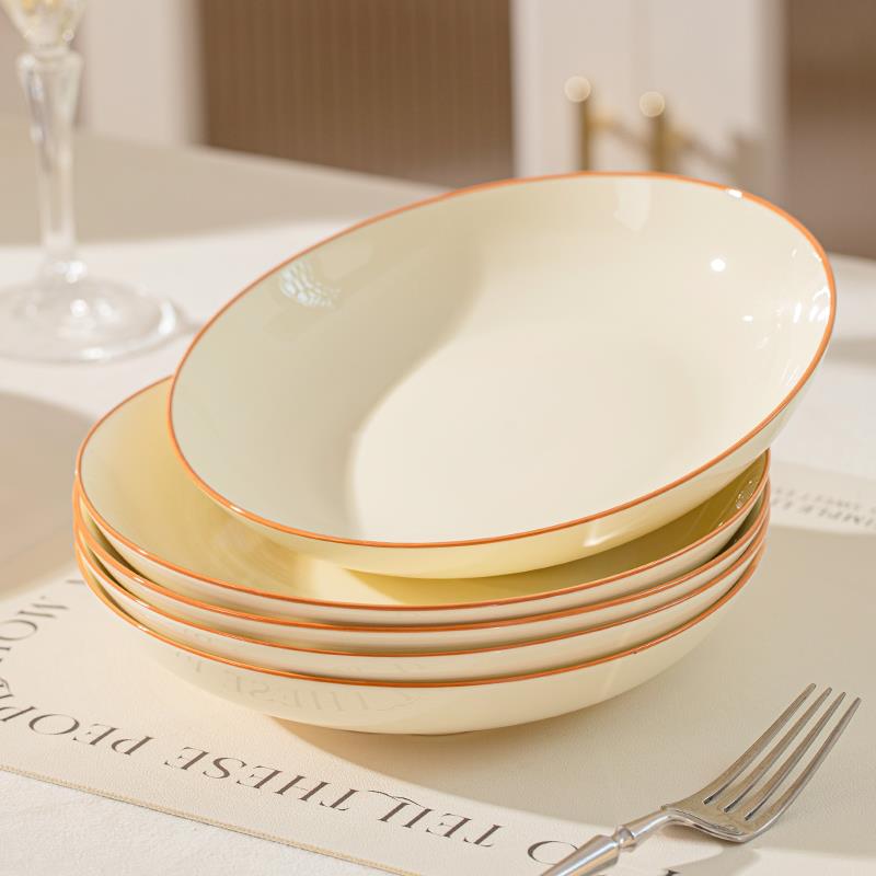 奶油风盘子菜盘家用2025新款陶瓷釉下彩盘子饭盘大浅盘高级感深盘