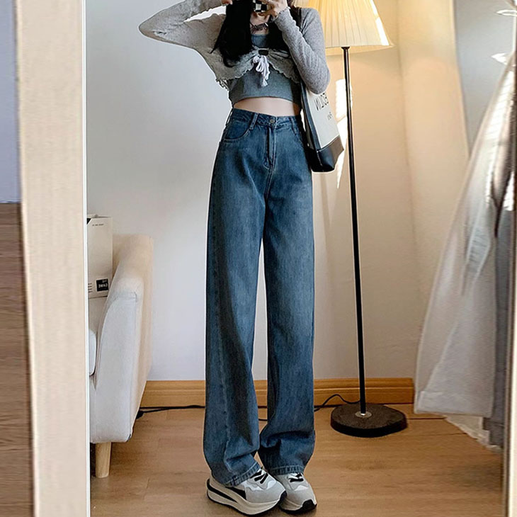 高腰窄版阔腿牛仔裤女2025秋季新款百搭显瘦显高小个子拖地裤