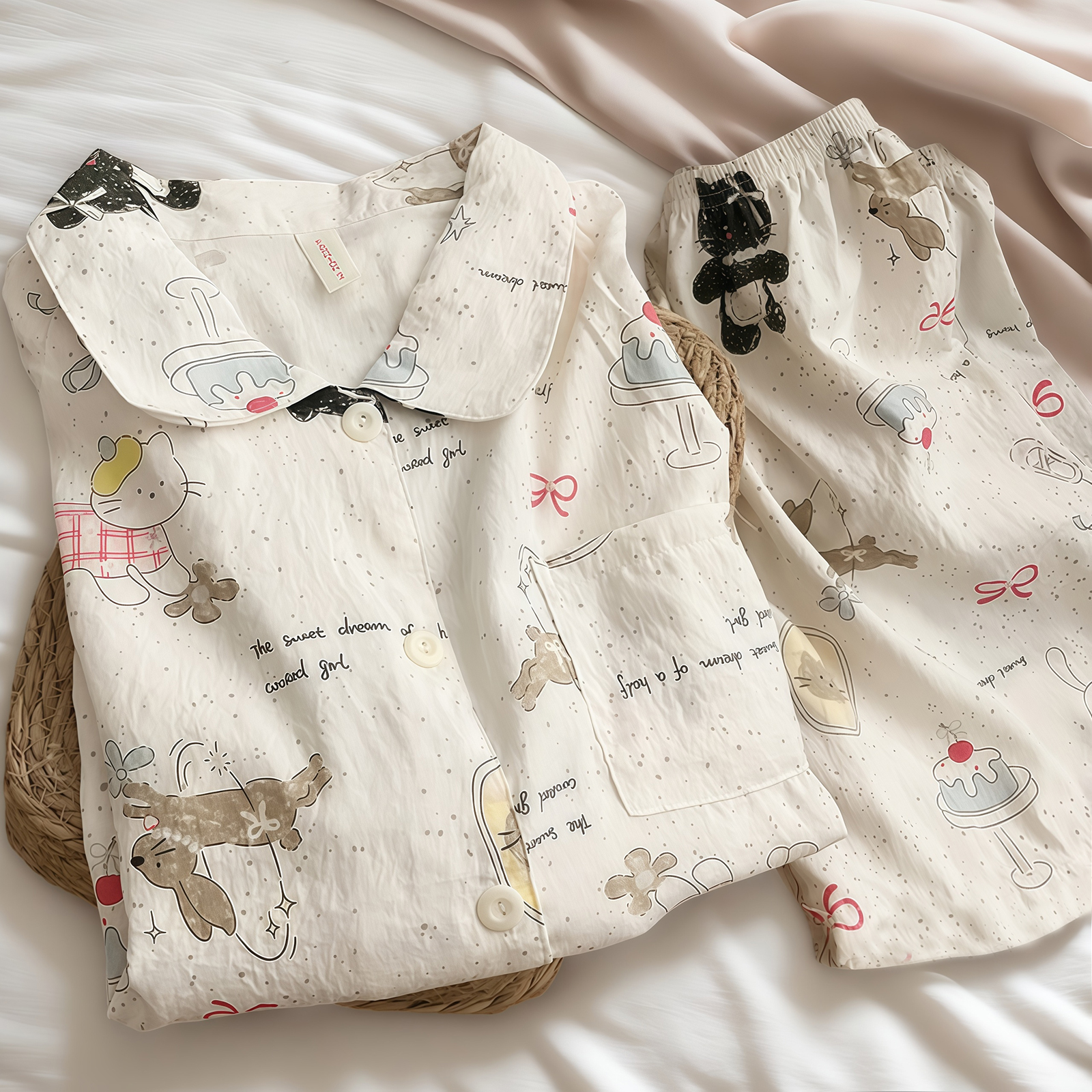 春秋季睡衣女新款云朵绵翻领长袖长裤休闲冬家居服套装甜美可外穿