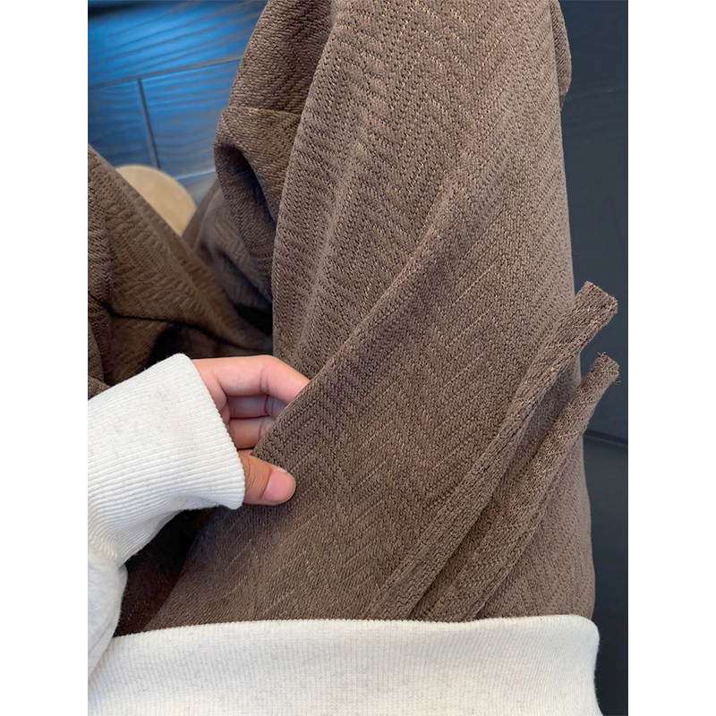 美拉德咖色人字纹裤子男秋冬季美式复古休闲运动卫裤直筒阔腿长裤