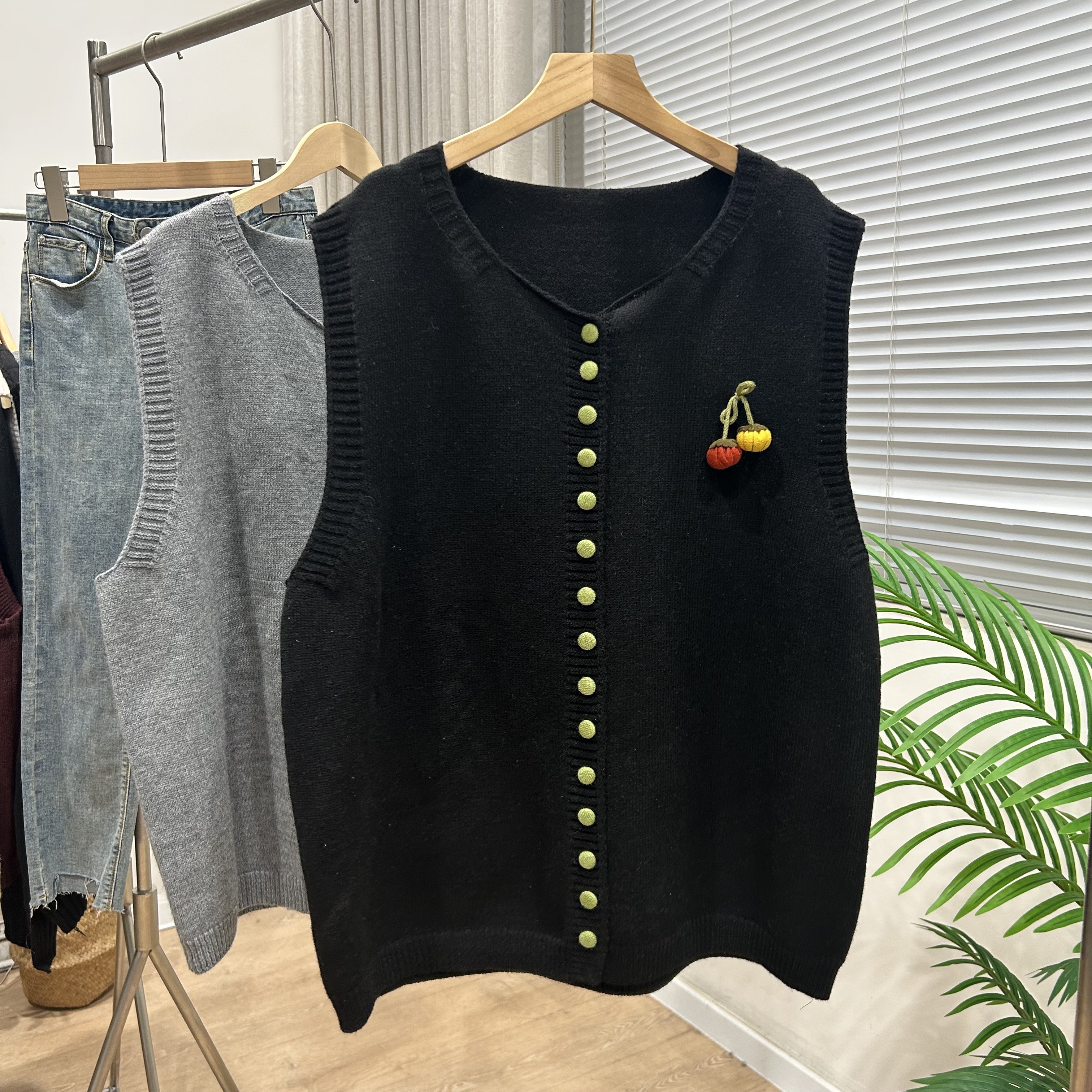 【大码】胖mm毛衣背心女中长款宽松大版型针织马甲南瓜装饰开衫背心