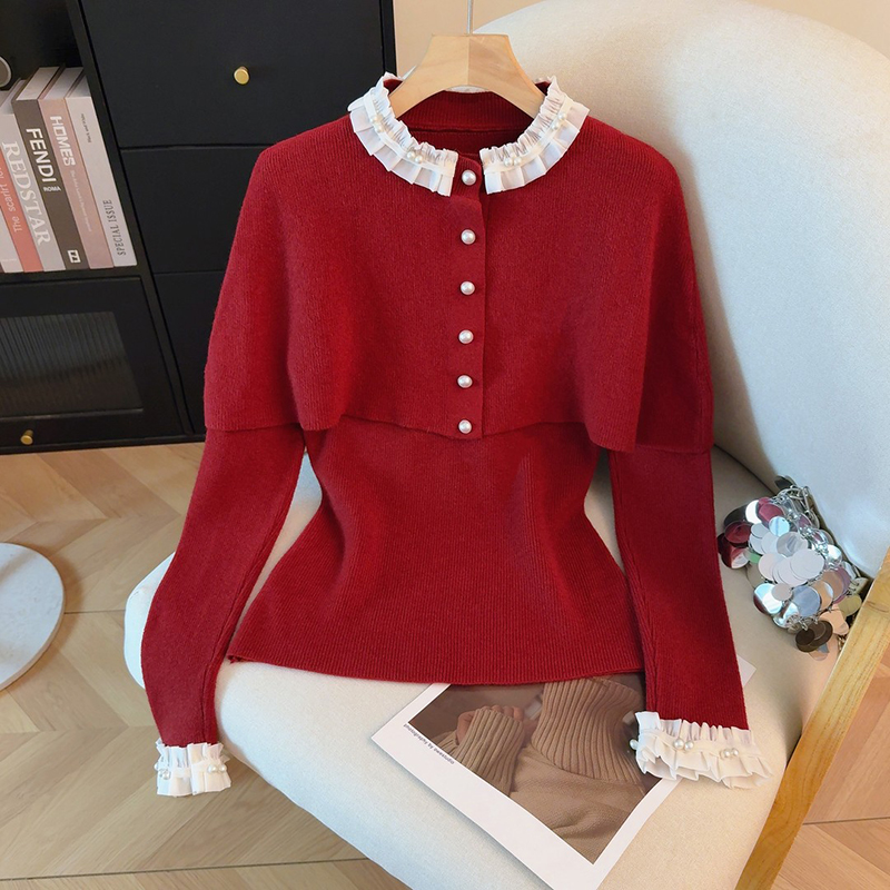 法式气质拼接针织套装女2025冬新款减龄气质内搭高级感毛衣两件套